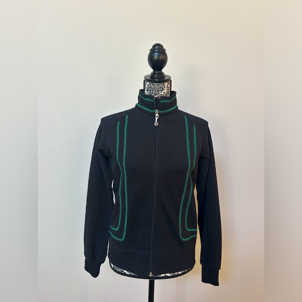 Weekenders For The Life You Love Black Zip Up Jacket with Green Trim S